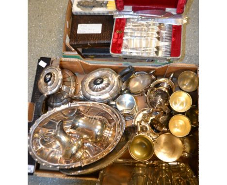 Silver plate- a four piece tea service, baskets, flatware, tankards etc.