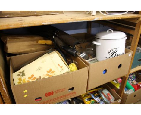 4 Boxes including enamel bread bin