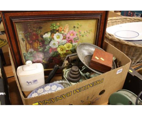 Box assorted including scales, weights etc.