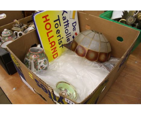 Enamel sign, linen etc.