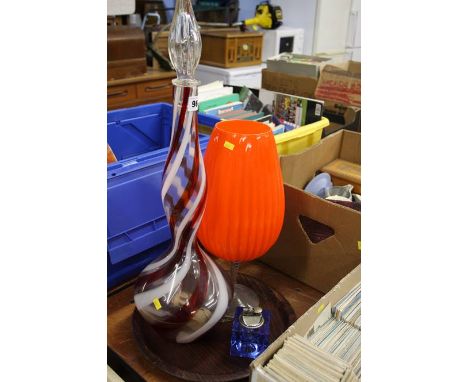 Tray, glass vases and a lighter