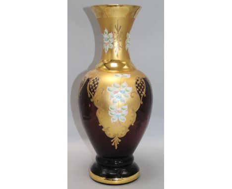 An amethyst and gilt glass vase, H.42cm
