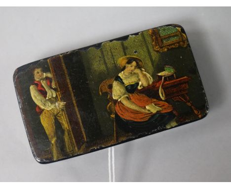A Victorian papier mache snuff box