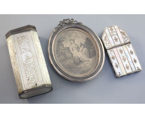 A group of objects of vertu, various origins and dates, comprising a silver mounted Cantonese engraved mother of pearl box, m