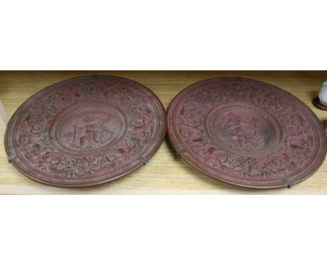 A pair of 19th century Continental ceramic wall plaques H.12.5ins