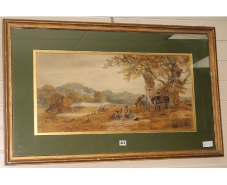 H.J. HoldingwatercolourHunting party at restsigned and dated 187213.5 x 27.5in.