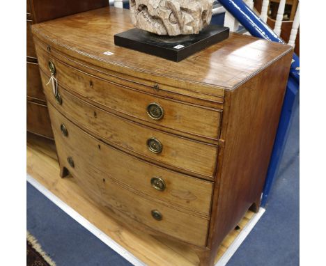 A Regency mahogany bow-fronted four-drawer chest with moulded caddy top 99cm.