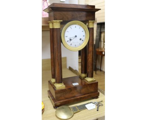 A French mahogany portico clock H.53cm, W.26.5cm