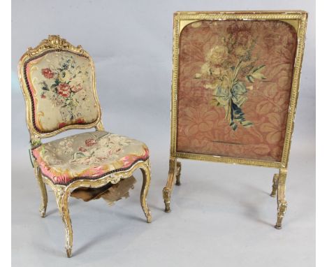 A French giltwood and gesso salon chair, circa 1830 and a giltwood firescreen.https://www.gorringes.co.uk/news/west-horsley-p