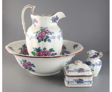 A Victorian Copeland Spode transfer printed toilet set, comprising a jug and bowl, a soap box and a vasehttps://www.gorringes