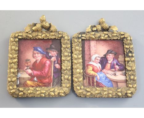 A pair of enamel plaques in gilt bronze frames, German or Austrian, probably second quarter 19th century, the gilt bronze fra