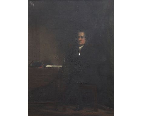 19th century English Schooloil on canvasPortrait of Charles Lamb (1775-1834), seated at a table with a copy of Elia17 x 13in.