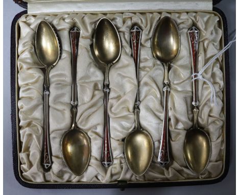 A set of late 19th century Norwegian silver gilt and enamel silver spoons, retailed by Tiffany & Co, in Tiffany & Co box, 10.