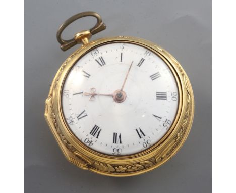 A gold pair cased repousse verge watch, Benjamin Pullan (II) Leeds, No.440, verge movement with fusee, the inner case hallmar