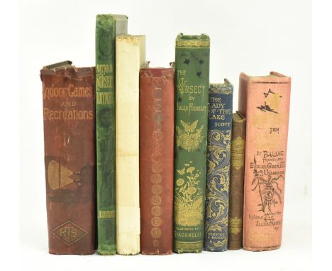 Decorative cloth bindings. A collection of eight 19th and early 20th century books. The lot to comprise 1865 The Affectionate