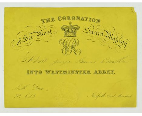 Queen Victoria (Alexandrina Victoria; 24 May 1819 – 22 January 1901) Queen Of England 1837-1901 -&nbsp;original 1837 ticket /