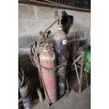 Gas bottle trolley with regulators and hoses. SUBJECT TO VAT