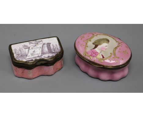 Two late 18th century enamel on copper patch boxes