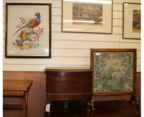 A Victorian commode, tapestry panel and firescreen Commode W.46cm, Panel 55cm and Firescreen 53cm