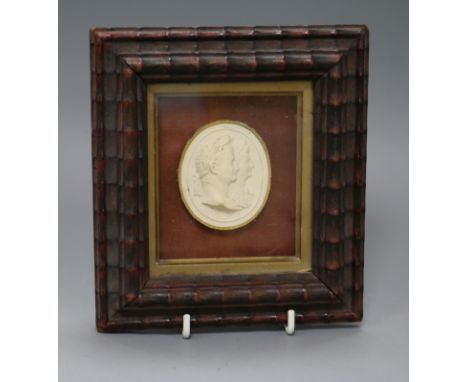 A Grand Tour plaster double portrait medallion, framed overall 16.5 x 15cm