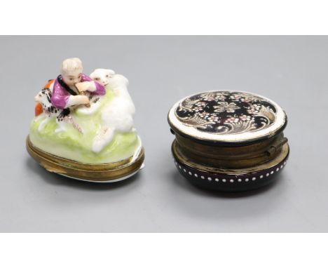 A French porcelain 'shepherd' snuff box c.1900 and a glass box