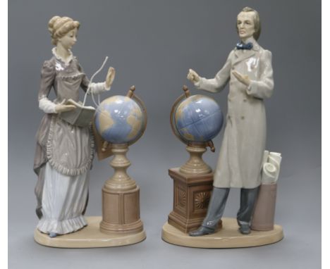 A pair of Lladro figures: 'Professor', number 5208 (missing lecture paper) and 'School Marm', number 2509 height 33cm