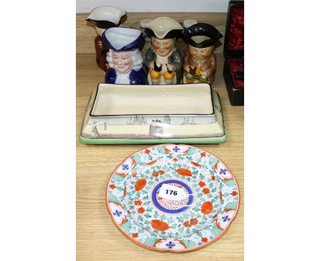 A Doulton series ware planter, Toby jugs and an early plate etc