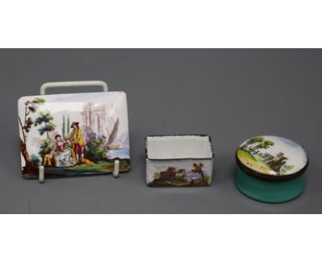 An 18th / 19th century enamel on copper snuff box, and a cover panel