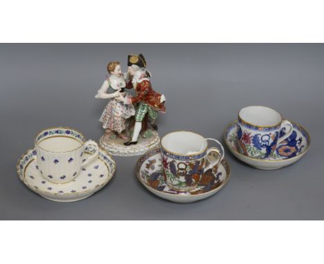 A small collection of cabinet porcelain, including a Meissen group of a dancing couple, possibly after Marcolini (a.f.), an '