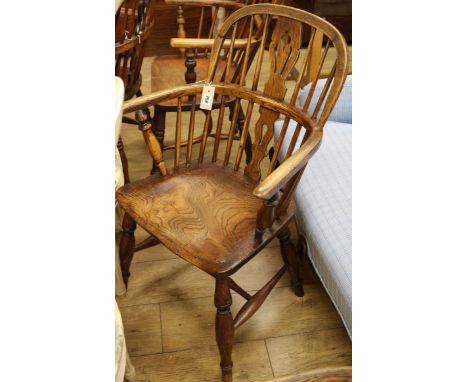 A Victorian stick-back ash, elm and beech low-back Windsor chair