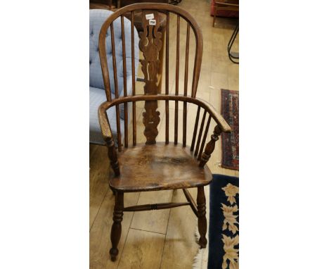 A Victorian stick-back ash, elm and beech high-back Windsor chair (reduced in height)