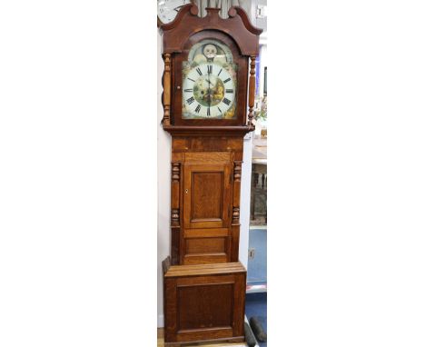 An early 19th century mahogany and oak 8-day longcase clock H.221cm