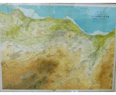 Bartholomew's Large Scale Map of The Environs of Edinburgh, coloured map in a glazed frame, 70 x 50cm 