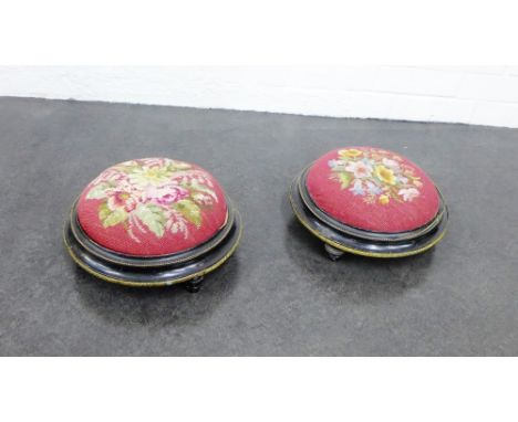 Pair of footstools, with circular tapestry tops  14 x 33cm, (2) 