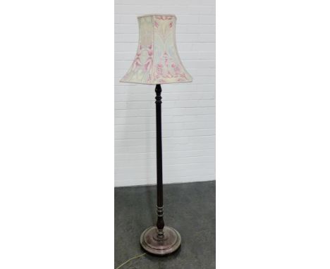 Mahogany standard lamp and shade, 125cm 