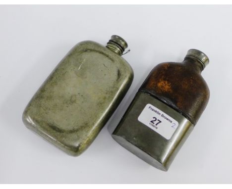 Pewter mounted glass hip flask together with another (2) 