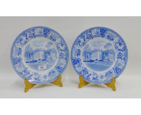 Pair of Copeland Spode blue and white plates to include Memorial Continental Hall pattern made expressly for J.E. Caldwell &a