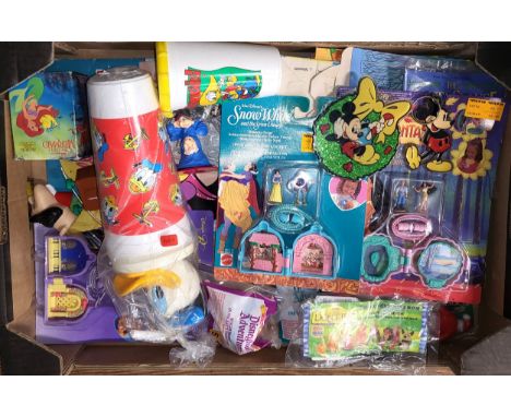 McDonalds, Subway and Burger King figures Happy Meal packets, mattel pocahontas and Snow White figures, two Donald Duck cups,
