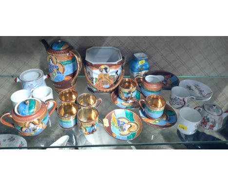 A Japanese coffee set, other tablewares, a Noritake vase and a bowl 23cm diameter. (27)