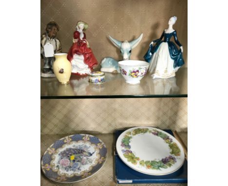 Royal Doulton ladies Top of the Hill, 19cm, Regal Lady, 20cm, Szeiler Studios 27/3 Deer 18cm, Royal Worcester Vine Harvest ca