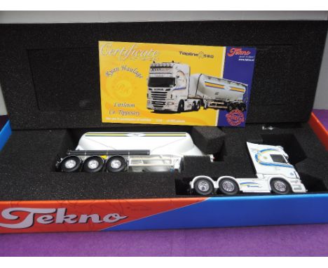 A Tekno 1:50 scale diecast, Scania Topline with powder tanker, Ryan Haulage, limited edition 26/100, with mirrors, boxed 6528