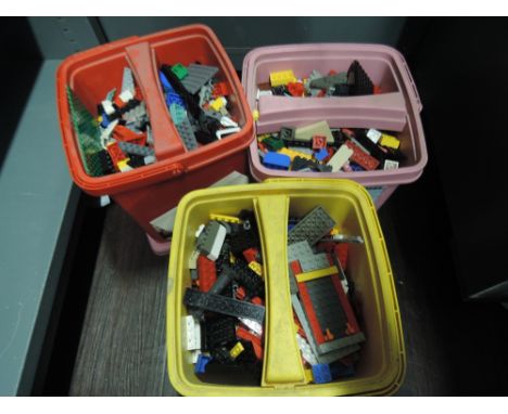 Three Lego vintage plastic boxes, Lego system 1688, Lego Basic and unnamed 