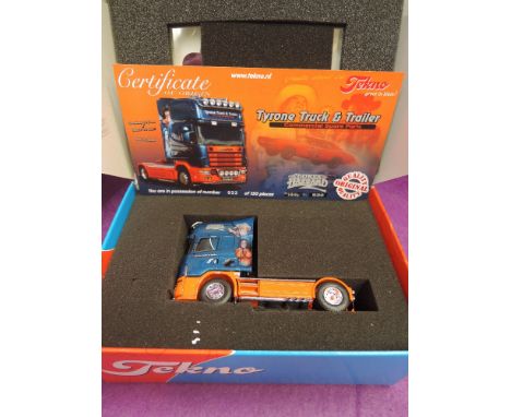 A Tekno 1:50 scale diecast, Scania tractor unit, Tyrone truck & trailer, The Dukes of Hazard, limited Edition 33/150,with mir