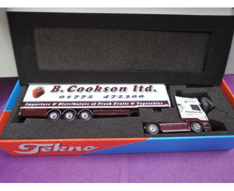 A Tekno 1:50 scale diecast, Scania fridge trailer, B.Cookson Ltd, limited edition 27/120, with mirrors, boxed 62300