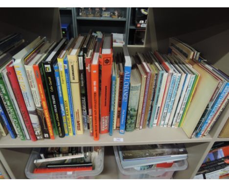 A shelf of railway related coffee table books