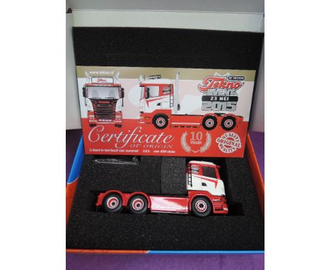 A Tekno 1:50 scale diecast, Scania 500 tractor unit, Tekno Event 2015, limited edition 69/400, with mirrors, boxed 68020