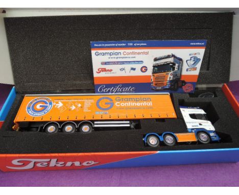 A Tekno 1:50 scale diecast, Scania curtainside trailer, Grampian Continental/Kerbey Motors, limited edition 106/220, with mir