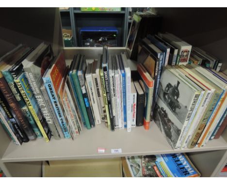 A shelf of railway related coffee table books