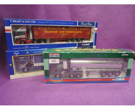 Three Corgi (china) limited edition 1:50 scale diecast advertising wagons, Man Race Power, T Brady & Son Ltd and S J Bargh Lt