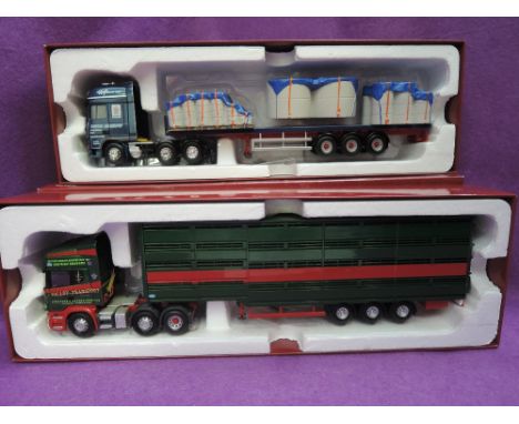 Two Corgi 1:50 scale diecasts, Scania R Houghton Parkhouse Livestock Transporter, Valley Transport Livestock Hauliers, with m